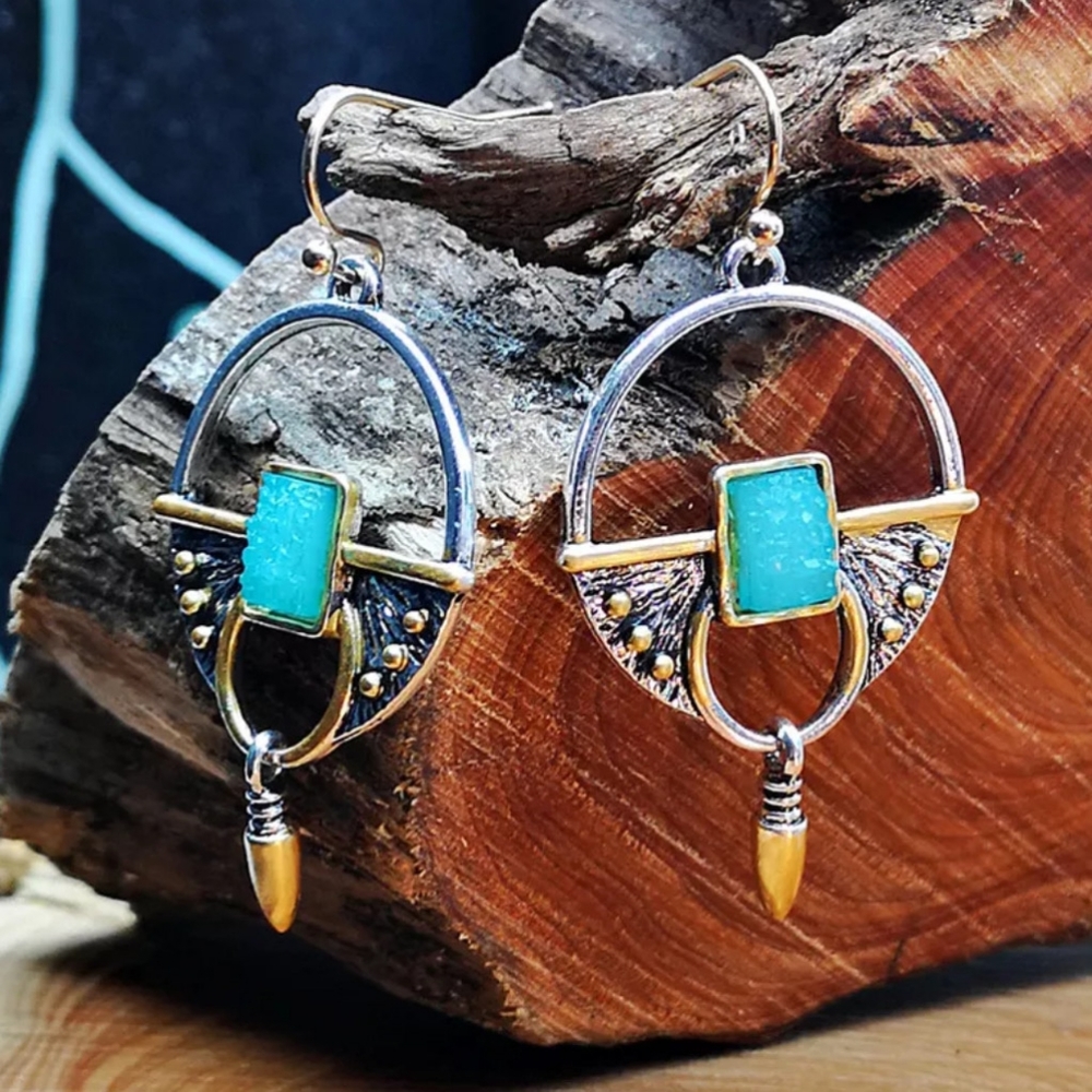 🎀Tribal Hollowed Out Round Bullet Drop Earrings - Picture 6 of 8